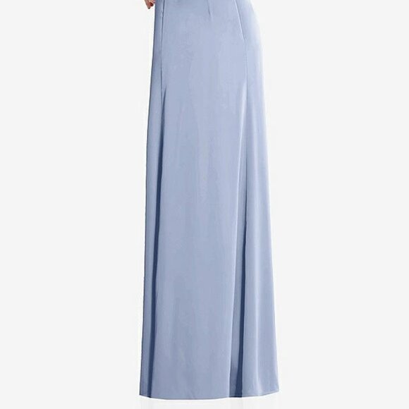 After Six 6855...Draped Twist Halter Low-Back Satin Empire Dress...Blue...Sz 0 - Picture 4 of 7